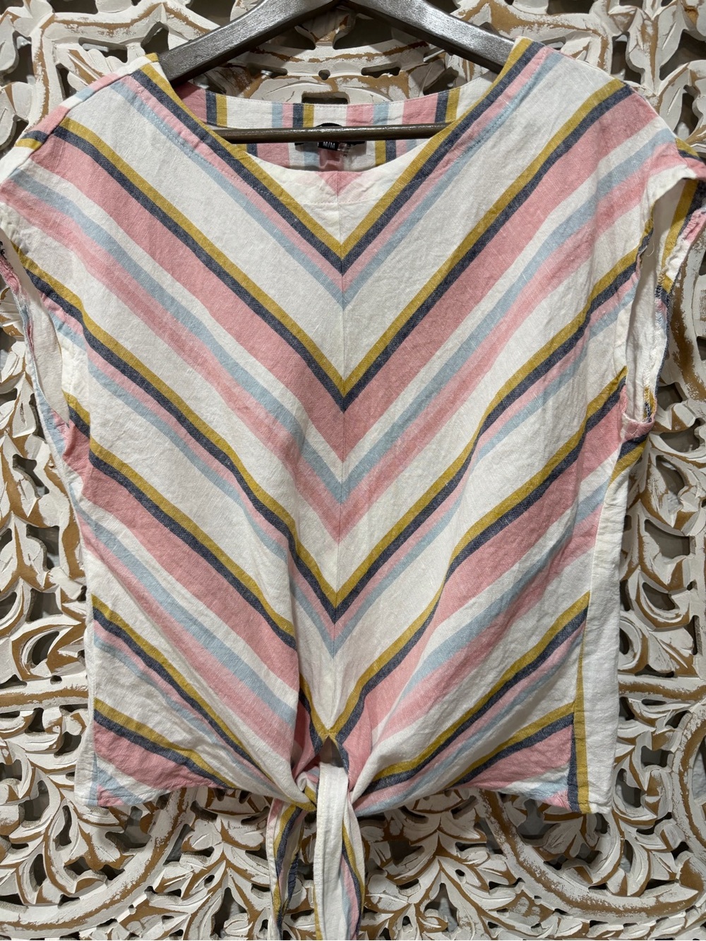 Charlie B Striped Tie-Front Women's Top - Pink Multi
